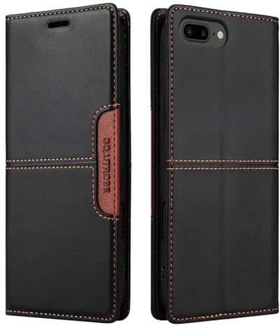Netany Compatible pour iPhone 6 Plus/iPhone 7 Plus/8 Plus Coque de téléphone, étui Portefeuille avec Porte-Carte [Support de Fonction] Rabat en Cuir Étui en Cuir de Protection magnétique (Noir)