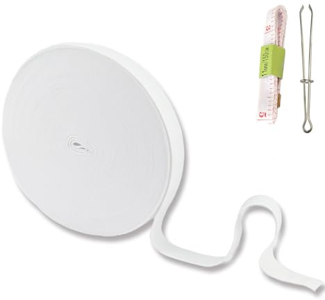 HXJDAM 20 Meter Gummiband 25mm Breit Weiß, 65.6 Zoll Hosengummi 2.5cm, Gummiband Nähen, Elastisches Gummilitze für Heimtexilien Nähzubehör Mit Einem Clip und Maßband