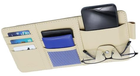 Auto Sonnenblende Organizer, Auto Interieur Leder Sonnenblenden Organizer, sonnenblenden Organizer,Car Sun Visor Organizer,für Sonnenbrille Halter Kartenhalter Multifunktions Aufbewahrungstasche,beige