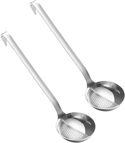 2 Pcs Dual Purpose kitchen ladles extra large deep stainless steel soup ladle, Soup Filter Oil Filter Spoon, Dual Use Oil Soup Separator Spoon