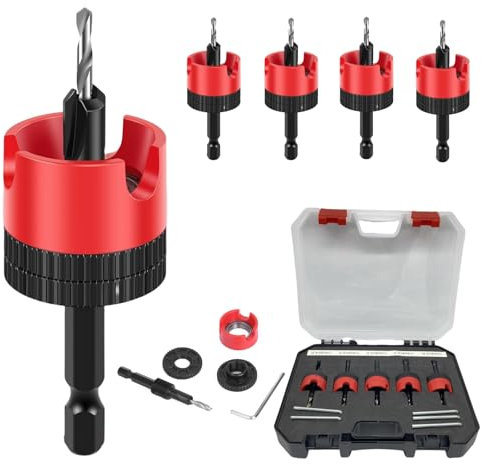 Magicbox 5 Stück Bohrer mit Senker mit Tiefenanschlag und Begrenzer, Einstellbare Konische Bohrer (2.8-4.0mm), High Speed Stahl & Wolfram Legierung für Sauberes, Scharfes Bohren, Tragbare Box