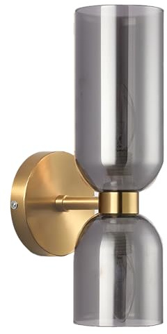 XIRYTU-H Applique Murale Moderne à 2 Lumières en Or – Lampe Murale avec Abat-jour en Verre, E14 lampe D'applique Intérieure pour Chambre, Salle de Bain, Salon (Gris fumé)