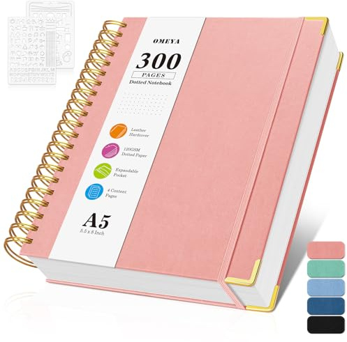 Notizblock, Notizbuch A5 Gepunktetes, Bullet Dotted Journal, Notizbücher mit 300 Seiten, 120GSM, Hardcover Leder spiralbindung Dot Journal für Frauen und Männer,Großes Notizbuch für Arbeit Büro Schule