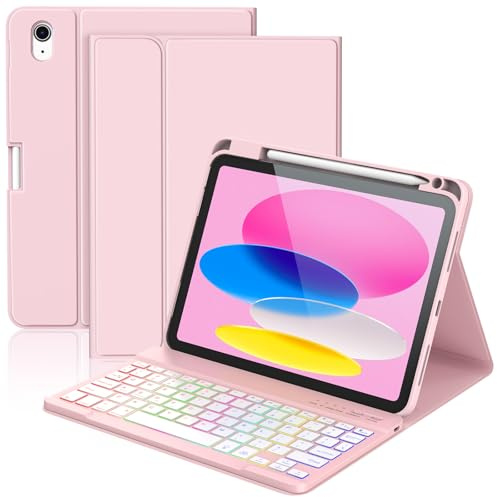KBCASE for iPad 10th /A16 11th Generation Case with Keyboard Detachable Keyboard Case for iPad 10th 10.9 2022/A16 11th Generation 11 2025 with Pencil Holder, Multi-Angle,UK Layout, Pink