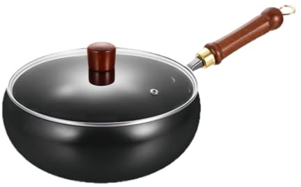 Handgeschmiedet Japanische Eisenpfanne Geschmiedet Unbeschichtet Mit Glasdeckel - 28cm Klein Gusseisenpfanne Mit Deckel Und Holzgriff Für Induktion, Wokpfanne Eisen Wok Pfanne Pfannen Für Küche