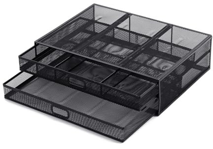 TSMORY Supporto per monitor con 2 cassetti portaoggetti pratico in rete metallica organizer da scrivania per computer portatile notebook PC monitor stampante