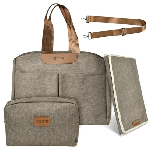 HEKOBAG Wickeltasche Große Babytaschen für Mama und Papa Wickeltasche mit Schnullertasche und Wickelunterlage Babytasche Reisewindeltasche Shopper Tasche Tote Bag für alle Babyzubehörteile (Braun)