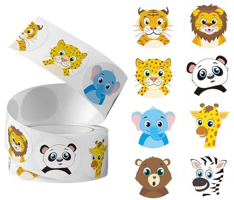 500 Stück Sticker Tiere - Kinder Sticker Rolle mit niedlichen Cartoon-Tieren, selbstklebende Belohnungsaufkleber für Schule & Kindergarten (Farbe E)