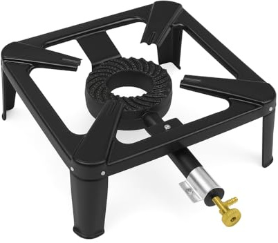 FERROELETTRA, Fornellone a Gas 4 piedi 30x30 cm, bruciatore in ghisa, acciaio verniciato nero, GPL per bombola, Butano - Propano, Altezza 15 cm