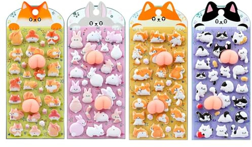 Mini autocollant décoratif en PVC pour travaux manuels | Décoration 3D de chats et animaux de dessins animés - Pour bagages, cahiers, lunettes, tablette, tasses portables, guitares