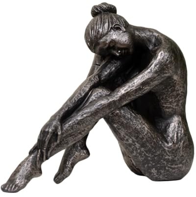 Darthome Bronze Sitting Lady Sculpture, Antique Bronze Finish, Resin Material, 26cm x 23cm x 12cm, Decorative Figurine