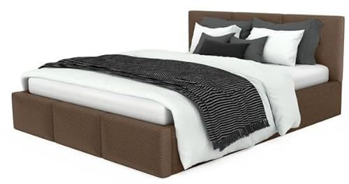 Muralo - Polsterbett 160x200 cm mit Bettkasten und gestepptem Kopfteil - Doppelbett - Ohne Matratze - Jugendbett - Stilvolles Schlafzimmer-Bett - Braun