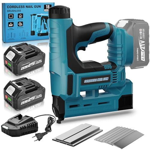 Yofuly Nail Gun Cordless 18GA with 2 * 4.0Ah Battery | 2-in-1 Brad Nailer & Electric Stapler Compatible with Makita 18V Batteries, Adjustable Depth, 1000 Nails & Staples for wood