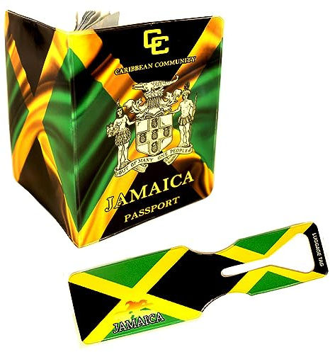 (30+ Designs) Passport Cover Holder Protector Wallet Case Mens Womens for Travel Holiday & Luggage Tag Options (Jamaica 1 Luggage Tag + Cover)