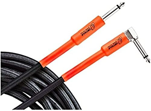 Ortega Guitars Economy Series Cable - Instrumentenkabel - Länge 4,5 m - Gewinkelt und Gerade und Gerade - Mantel aus Nylon, Schwarz und Orange (OECI-15) | Economy Series Cable