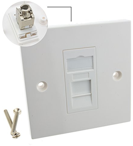 kenable RJ45 Wall Plate Cat6A Shielded FTP Single Port Toolless Faceplate with Euro Module 86mm White