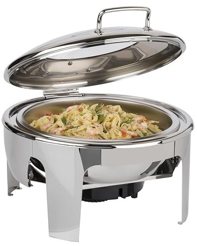 APS 12324 Chafing Dish EASY INDUCTION, Glasdeckel, ausschließlich für Indukionskochplatten geeignet, Speisebehälter 6 Liter, 46 x 50 x 30 cm, Edelstahl
