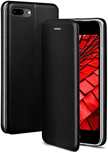 ONEFLOW Handyhülle kompatibel mit iPhone 7 Plus/iPhone 8 Plus - Hülle klappbar, Handytasche mit Kartenfach, Flip Case Call Funktion, Leder Optik Klapphülle mit Silikon Bumper, Schwarz