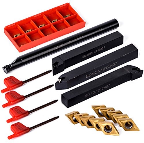 10 tlg DCMT0702 Hartmetalleinsätze + 4 tlg 12mm S12M-SDUCR07 / SDNCN1212H07 / SDJCL1212H07 / SDJCR1212H07 Bohrstangen + 4 tlg Schlüssel-Drehmaschine