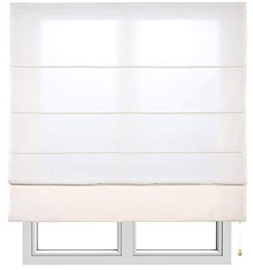Raffrollo lichtdurchlässig mit Stäben für Fenster 105x250 cm Weiß | Einfache Montage an Wand/Decke. Filtert das Licht. Raffgardine in Leinenoptik für Wohnzimmer Schlafzimmer Küche StoresDeco