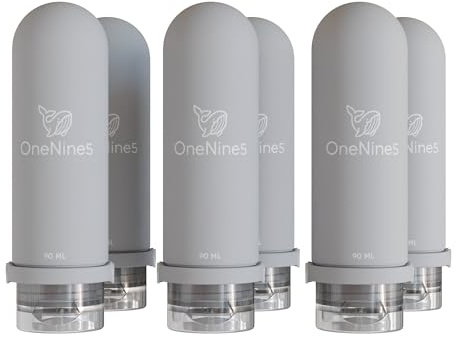 OneNine5 Travel Bottles for Toiletries 6-Pack 90ml (Grey) Travel Essentials Silicone Refillable Travel Liquid Bottles. Airline Approved 100ml Travel Bottles for Travel Toiletries.