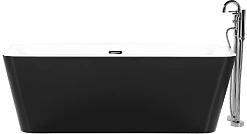 Acryl Badewanne rechteckig wandstehend schwarz mit Überlauf 170 x 80 cm Hassel