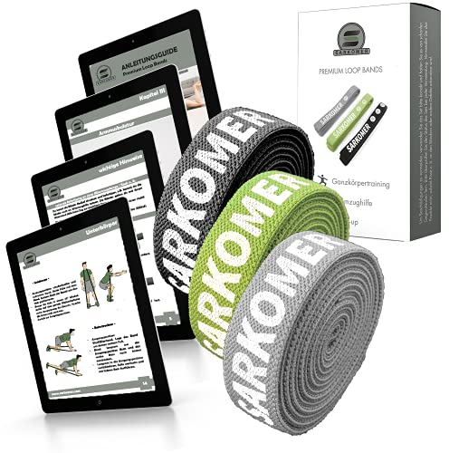 Sarkomer Fitness Pilates Bänder 3er Set aus Baumwolle | Fitnessbänder | Therabänder | Terra Band für Klimmzüge, Pull Ups