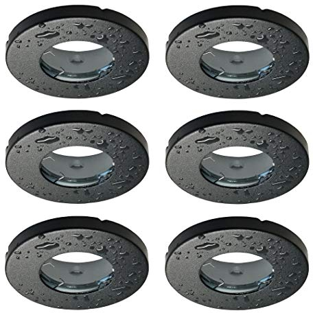 Trango 6er Set 6729IP-065AK Einbaustrahler Rund IP44 in Schwarz matt Badleuchte, Einbauleuchte, Einbauspots, Deckenleuchte inkl. 6x GU10 Fassung für Außen, Feuchtraum ohne Leuchtmittel