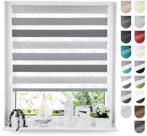 Tom'Shop Tom'Shop® Doppelrollo DuoRollo (Graphit & Hellgrau & Grau 130cm x 150cm) Duo Rollos für Fenster Klemmfix ohne Bohren mit Klämmträger Fensterabdeckung Fensterrollo leichte Montage