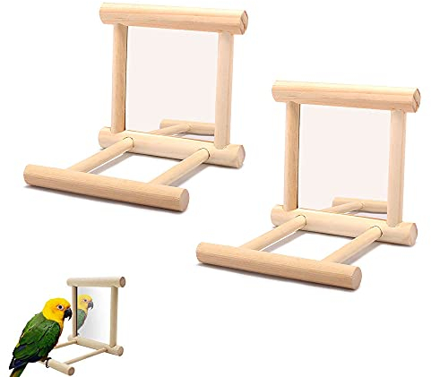 2 Pezzi Specchio Giocattolo per Uccelli, Specchio per Pappagalli, Specchio in Legno per Uccelli, Resistente ai Morsi, Design a Gancio, per Uccelli, Pappagalli, Gabbie, ara Grigia Africana, Cacatua