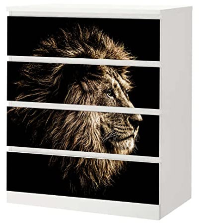 MyMaxxi - Klebefolie Möbel passend für IKEA Malm Kommode - Motiv Löwe König Cat - Möbelfolie selbstklebend - Dekofolie Tattoo Aufkleber Folie für Wohnzimmer, malm_Groesse:4 Schubladen