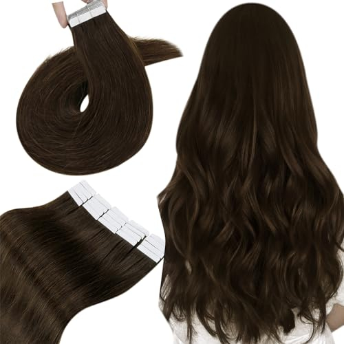Hetto Tape in Extensions Echthaar Braun Tape Extensions Echthaar Unsichtbar Haarverlängerung Tape Echthaar Skin Weft Dunkel Braun #4 35cm 40g