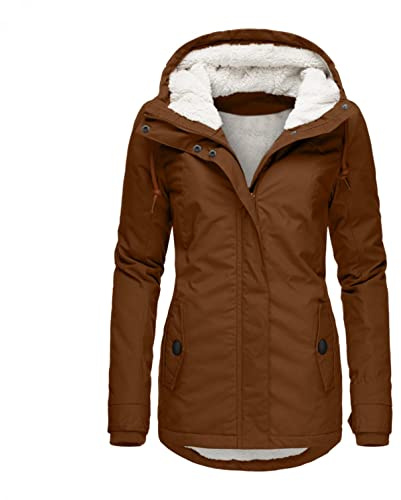 Damen Winterjacke Warm Regendicht Gefüttert Winddicht Jacke mit Kapuze Wintermantel Normal Winterparka Freizeit Parka Reißverschluss Kapuzenpullover Taschen Parka Dicker Warm Mantel Winddichte Jacke
