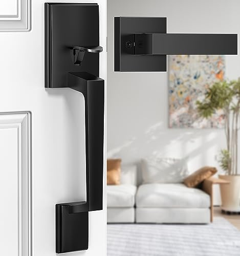 Brightify Black Front Door Handle No Lock for Modern Entry Door