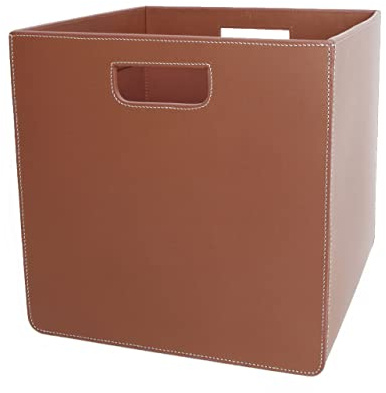 Ørskov Aufbewahrungsbox aus Leder 31 cm x 31 cm x 31 cm cognac mit praktischen Tragegriffen - moderner Lederkorb für Zeitschriften und Spielzeug
