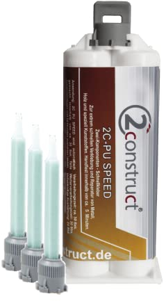 2Construct 2K PUR Speed Industriekleber Kunststoffkleber, 50g Kartusche, 5min, 3 Mischdüsen