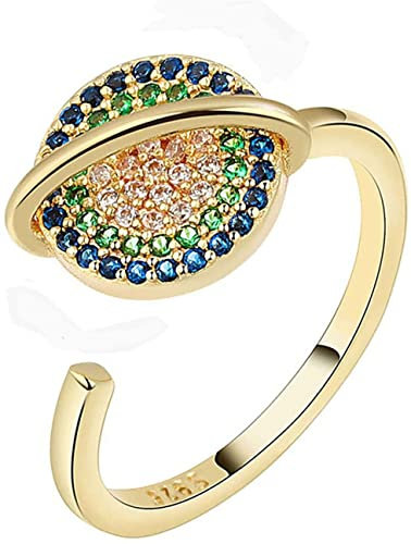 Nordterm Rotating Planet Anxiety Ring for Women,Brass Fidget Ring for Anxiety, ADHD, and Fidgeters,Spinner Ring with Adjustable Band,Calming and Fidget Jewelry (Gold)