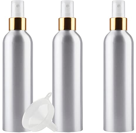 ZEOABSY 3 Piezas Pequeño 250ml Spray de Aluminio Plata Botella de Spray Vacía con Pulverizador Oro/Blanco de Niebla Fina Atomizador para Perfume Aromaterapia Agua Líquidos Tamaño de Viaje