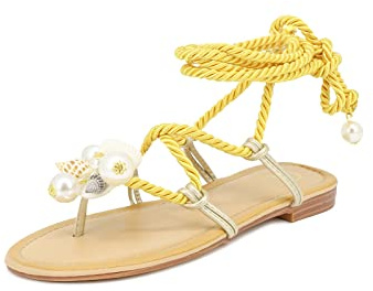 QUEEN HELENA Flip Flop Sandalen Flach Damen, Y4004 Gelb, 40 EU