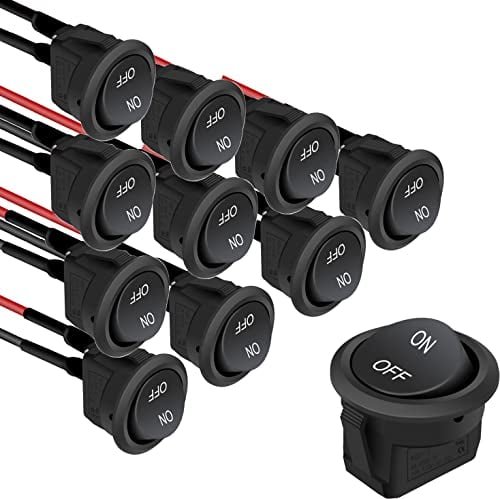 RUNCCI-YUN 10PCS Runde Wippschalter ON-OFF Kippschalter 12V KFZ Schalter SPST Mini Wippschalter 20mm 2-pin 6A/250V 10A/125V AC für Motorrad, Limousine, Boot (mit Draht)