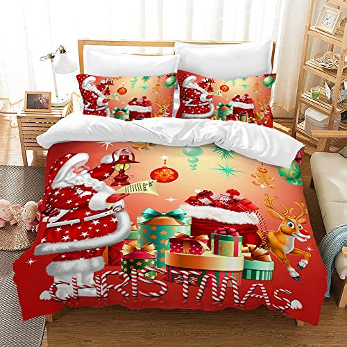 AVJWWD Weihnachten Bettwäsche Set Weihnachtsmann und Elch Schneemann Rentier Muster Bettbezug Set mit Kissenbezügen, Weihnachtsdekoration, Geschenk-Set, 220 x 240 cm