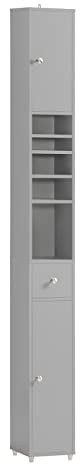 SoBuy Meuble Colonne Salle de Bain, Meuble de Rangement, Armoire de Toilette avec 4 étagères réglables, 1 tiroirs et 2 Portes, Meuble Haut pour Salons, Bureau, Chambre, GrisL20xP20xH180cm, BZR34-HG