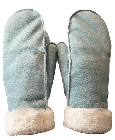 AXELENS Warme Handschuhe Frauen Winter Fäustlinge Elegant Komfortable Eco Wildleder S/M HELLBLAU