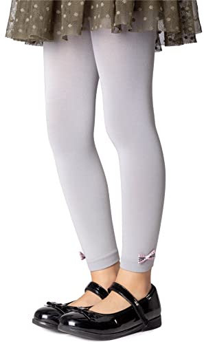 NOQ Collants sans Pied Filles avec nœuds Leggings Opaques Microfibre sous Jupe Ballet, Paloma Grey 10/11 Ans (140/146 cm)