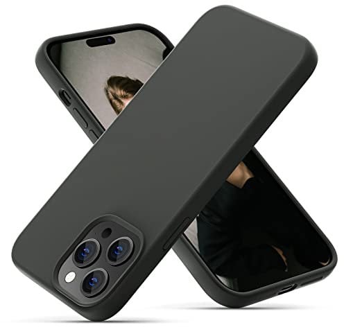 OitiYaa Silicone Case Compatible with iPhone 14 Pro Case 6.1 Inch, Soft Ultra Slim Protective Shockproof Liquid Silicone Phone Case with Anti-Scratch Microfiber Lining,Space Gray