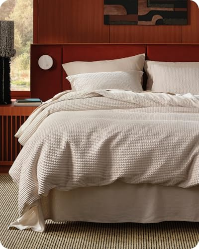 Bedsure Cotton Duvet Cover King - 100% Cotton Waffle Weave Linen Color Duvet Cover, PureWoven Breathable King Bedding Set for All Season, 3 Pieces, 104x90