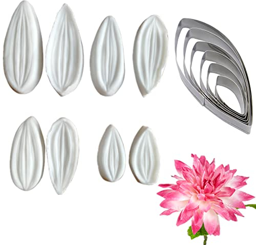 8pcs Gum paste Flower Molds and 6pcs flower cutter for Fondant Dahlia Flower Petal Sugarpaste Cake Decorating