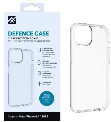 ZAGG iFrogz Defence Protective Case Compatible with iPhone 14, Durable, Snap On, Smudge Resistant, Slim, Recycled, Clear