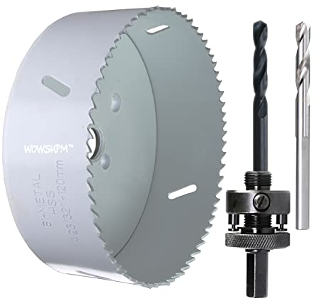 WOWSUPM 120 mm HSS Bi-Metall-Lochsägenschneider mit Dorn, robuste Lochsäge für Holz, Metall, Edelstahl, Aluminium, PVC, Trockenbau