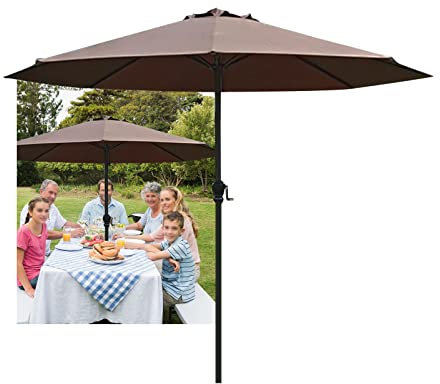 Parasol De Jardin Extérieur Avec Manivelle, 2.7m Rond Parasol De Plage Avec 8 Baleines Robustes, Imperméable Parasol En Tissu De Polyester Pour Patio Balcon Piscine, Coupe-vent